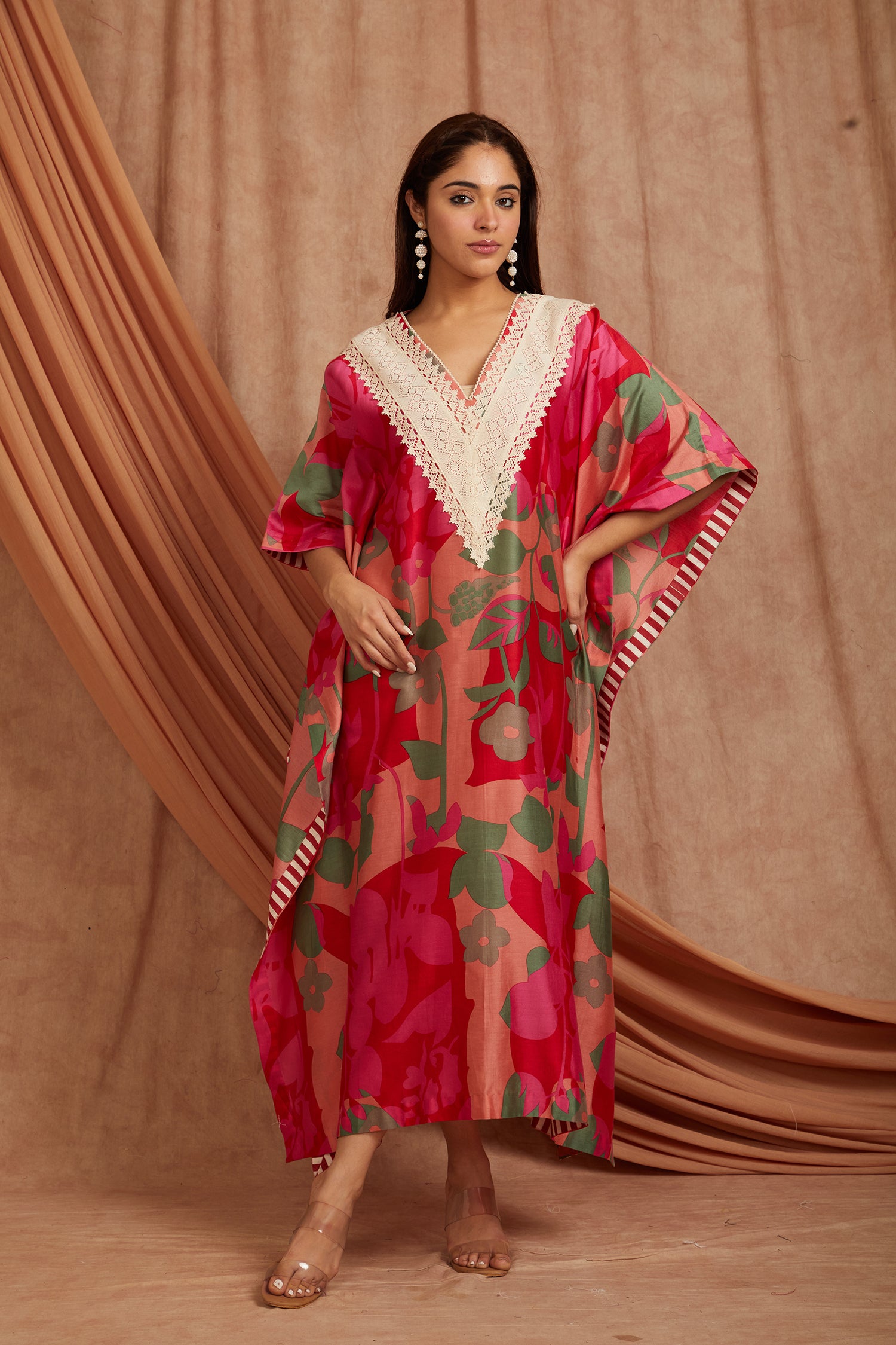 Women Blockprint Kaftaan - Red