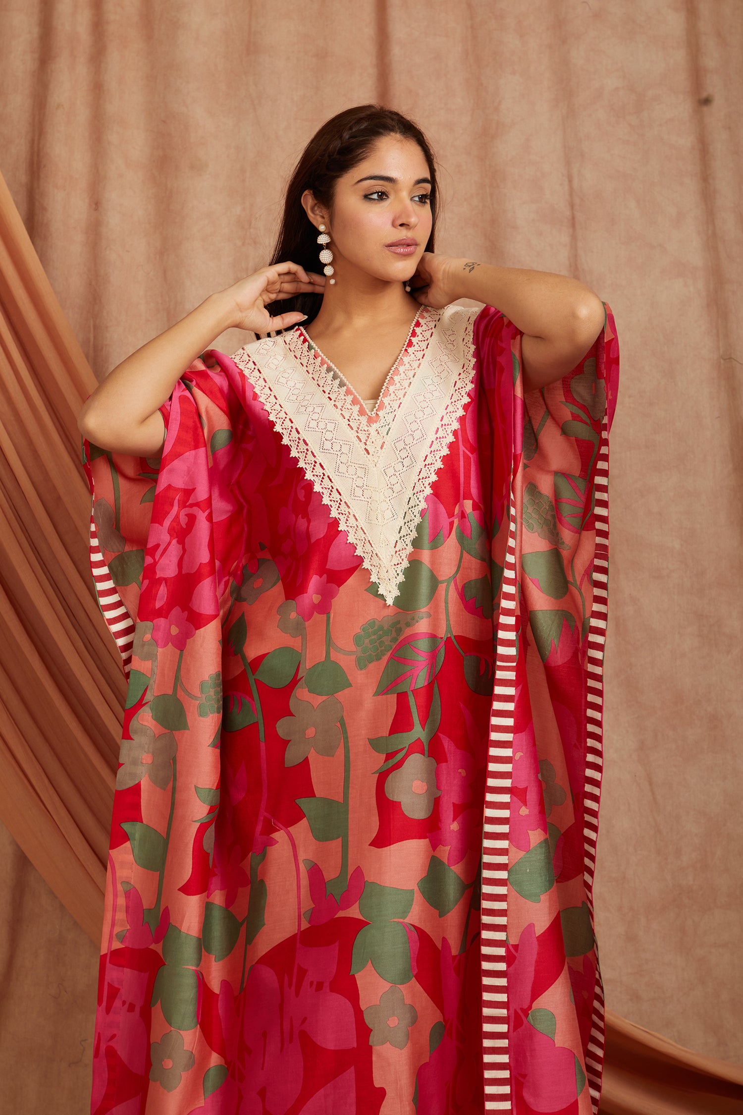 Women Blockprint Kaftaan - Red