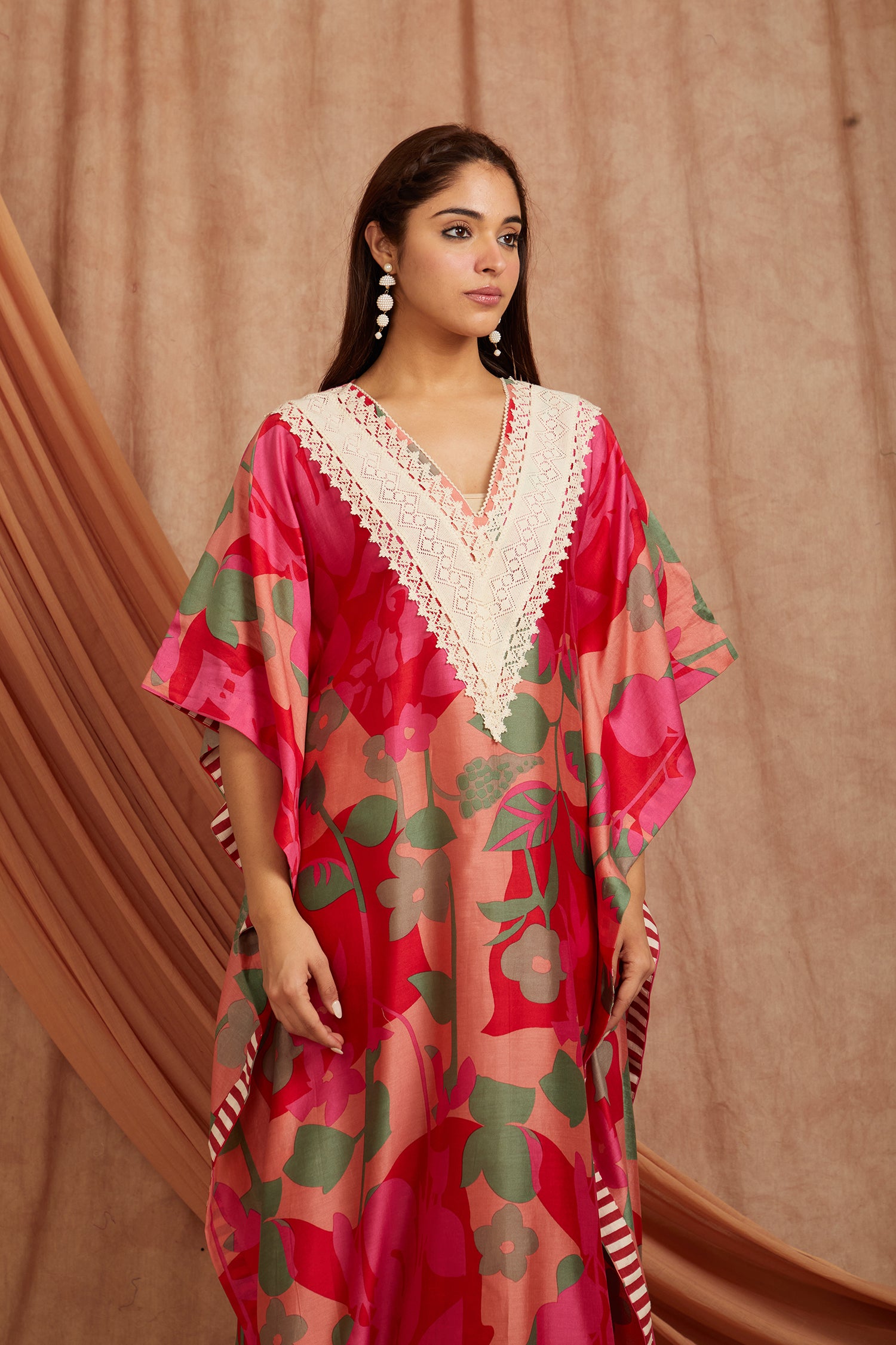 Women Blockprint Kaftaan - Red