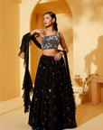 One Shoulder Black Lehenga Set