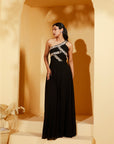 Beautiful One Shoulder Gown With Pleated And Zardosi Handwork