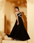 Beautiful One Shoulder Gown With Pleated And Zardosi Handwork