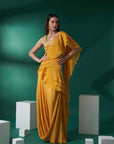 Blush Pink Printed Saree with Elegant Blouse - Yellow