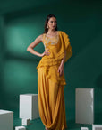 Blush Pink Printed Saree with Elegant Blouse - Yellow