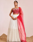 Hand Embroidered Bustier Blouse with Embellished Net Lehenga and Dupatta