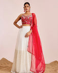 Hand Embroidered Bustier Blouse with Embellished Net Lehenga and Dupatta