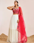 Hand Embroidered Bustier Blouse with Embellished Net Lehenga and Dupatta