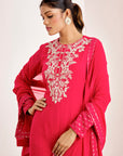 Hand Embroidered Kurti Set with Zigzag Pants and Georgette Dupatta