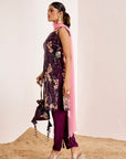 Embellished Sequin Kurti Set with Contrasting Net Dupatta and Potli