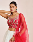 Hand Embroidered Bustier Blouse with Embellished Net Lehenga and Dupatta
