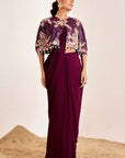 Pre-Draped Saree with Plain Blouse and Embellished Cape