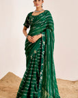 Horizontal Sequin Embroidery Saree with Floral Border and Blouse