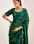 Horizontal Sequin Embroidery Saree with Floral Border and Blouse