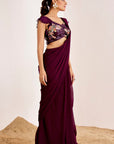 Pre-Draped Saree with Embellished Blouse and Ruching Details