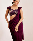 Pre-Draped Saree with Embellished Blouse and Ruching Details
