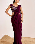 Pre-Draped Saree with Embellished Blouse and Ruching Details