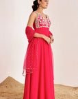 Hand Embroidered Gown with Net Sequins Dupatta and Scallop Border
