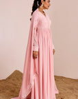 Gathered Anarkali with Hand Embroidered Yoke and Georgette Dupatta