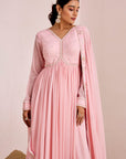 Gathered Anarkali with Hand Embroidered Yoke and Georgette Dupatta