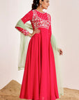Hand Embroidered Anarkali with Contrasting Net Sequins Dupatta