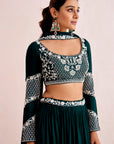 Three-Tiered Lehenga with Hand Embroidered Blouse and Pearl Detailed Dupatta
