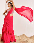Pre-Draped Layered Skirt Saree with Hand Embroidered Blouse