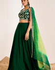 Plain Lehenga with Heavy Hand Embroidered Blouse and Shaded Organza Dupatta