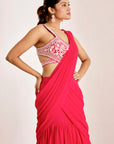 Pre-Draped Layered Skirt Saree with Hand Embroidered Blouse