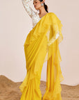 Pre-Draped Saree with Organza Ruffles and Sequin Embroidery Blouse