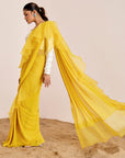 Pre-Draped Saree with Organza Ruffles and Sequin Embroidery Blouse
