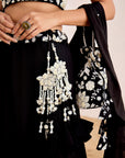Sequin Embroidered One Shoulder Blouse with Plain Lehenga and Ruffle Dupatta