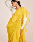 Pre-Draped Saree with Organza Ruffles and Sequin Embroidery Blouse