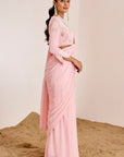 Hand Embroidered Blouse with Plain Pre-Draped Saree