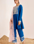Cording Embroidered Short Kurti Set with Scallop Organza Dupatta