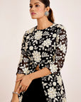 Sequin Embroidered Peplum Top with Flared Pants