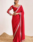 Mirror Work Saree with Heavy Embroidered Blouse