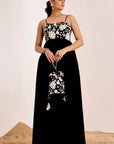 Strappy Sequin Embroidered Gown with Braided Straps and Gathered Waist