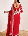 Mirror Work Saree with Heavy Embroidered Blouse