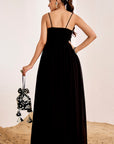 Strappy Sequin Embroidered Gown with Braided Straps and Gathered Waist