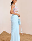 Plain Pre-Draped Saree with Mirror Work Blouse and Belt