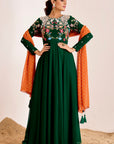 Thread and Zardosi Embroidered Anarkali with Shaded Georgette Dupatta