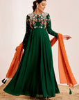 Thread and Zardosi Embroidered Anarkali with Shaded Georgette Dupatta