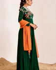 Thread and Zardosi Embroidered Anarkali with Shaded Georgette Dupatta