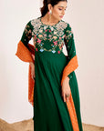 Thread and Zardosi Embroidered Anarkali with Shaded Georgette Dupatta