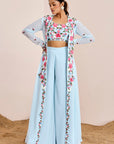 Hand Embroidered Jacket Set with Crop Top & Pants