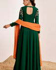 Thread and Zardosi Embroidered Anarkali with Shaded Georgette Dupatta