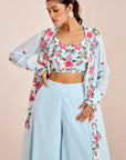 Hand Embroidered Jacket Set with Crop Top & Pants