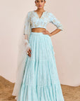 Tiered Machine Embroidered Lehenga with Handwork Blouse