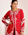 Hand Embroidered Jacket Style Kurti with Sharara and Net Dupatta