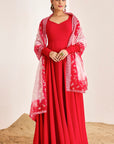 Plain Anarkali with Chudi Sleeves and Shaded Organza Dupatta